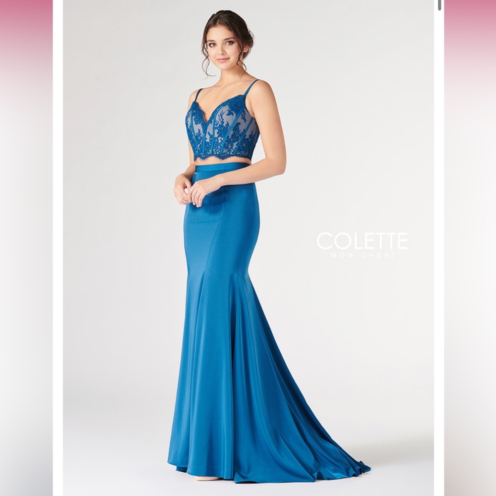 Peacock blue prom dress